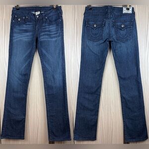 True Religion ‘Straight’ Leg Jeans ~in Dark Blue Wash w/Gray Crystal Buttons~ 29